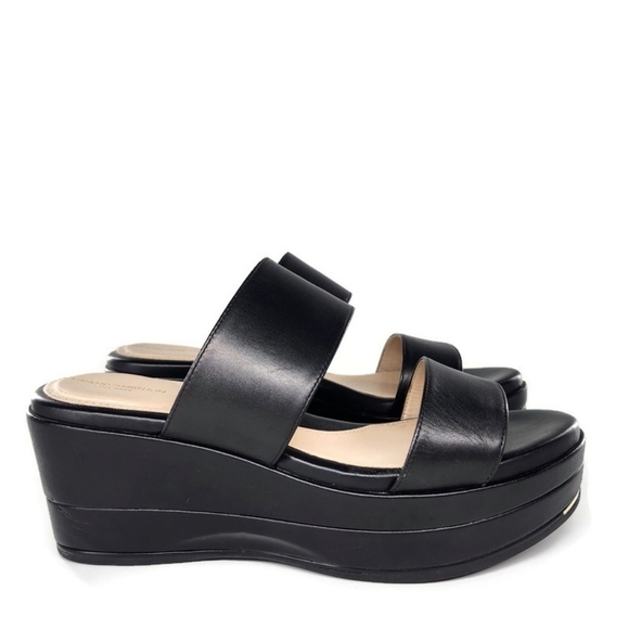 Cole Haan Grand Ambition Black Dual Wide Strap Slide-On Platform Wedge Sandals - Picture 3 of 14